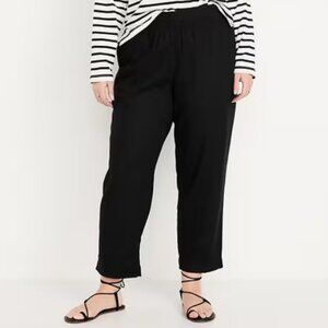 High-Waisted Linen-Blend Straight Ankle Pants